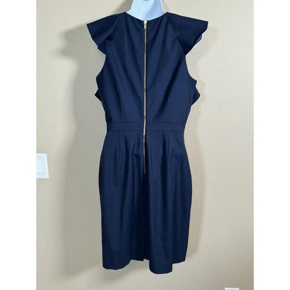 J.CREW Women's Monday Dress Lined Solid 100% Blue Wool Ruffle Sheath Career Sz 8 - Picture 11 of 16